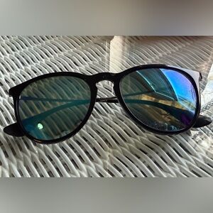 Ray-Ban Black Frame Sunglasses with Green-Blue Lenses